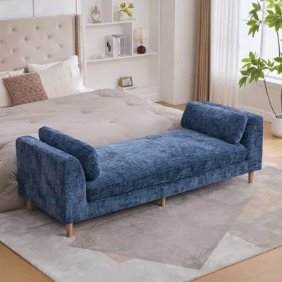 Streamdale Furniture Streamdale Upholstered End Of Bed Bench With Armrests & Bolsters - Blue