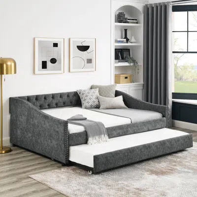 Streamdale Furniture Streamdale Upholstered Full Daybed With Twin Trundle, Grey