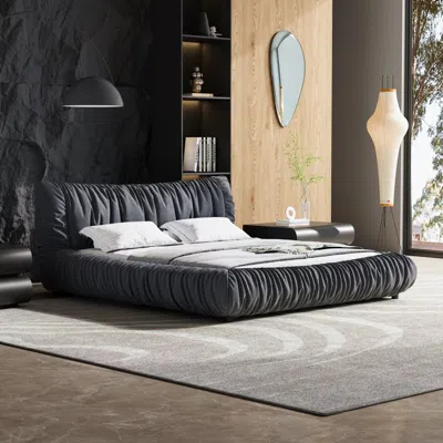 Streamdale Furniture Streamdale Upholstered King Bed With Solid Wood Frame (dark Grey)