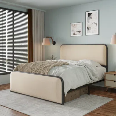 Streamdale Furniture Streamdale Upholstered Modern Metal Bed With Under-bed Storage, King