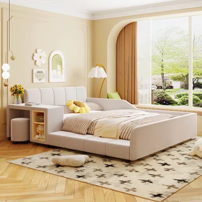 Streamdale Furniture Streamdale Upholstered Mother & Child Bed Set With Desk & Stool