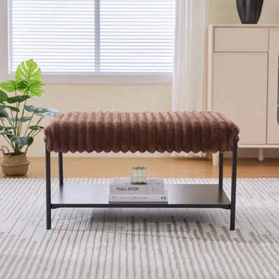 Streamdale Furniture Streamdale Upholstered Ottoman Coffee Table With Storage Shelf - Brown