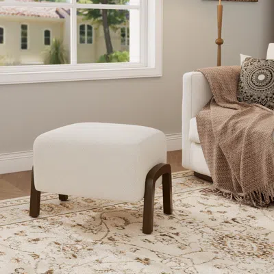 Streamdale Furniture Streamdale Upholstered Ottoman, Wooden Legs, White, Boucle