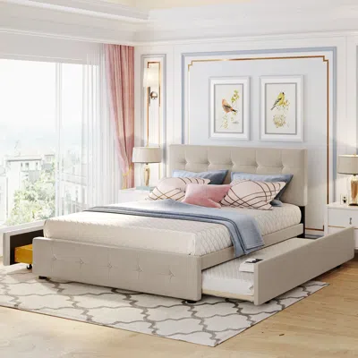 Streamdale Furniture Streamdale Upholstered Platform Bed With 2 Drawers And 1 Twin Xl Trundle