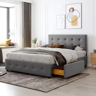 Streamdale Furniture Streamdale Upholstered Platform Bed With Classic Headboard And 4 Drawers
