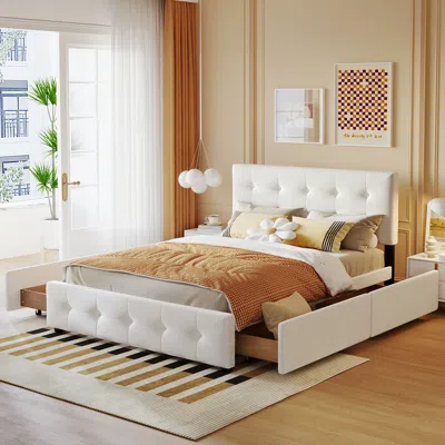 Streamdale Furniture Streamdale Upholstered Platform Bed With Classic Headboard And 4 Drawers