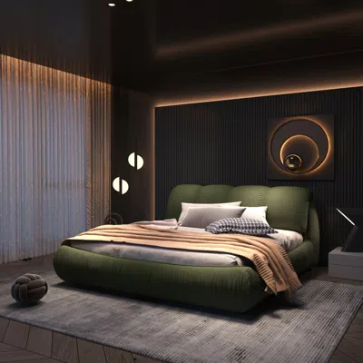 Streamdale Furniture Streamdale Upholstered Platform Bed With Padded Backrest And Solid Wood Frame In Green