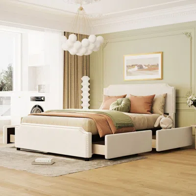 Streamdale Furniture Streamdale Upholstered Platform Bed With Stud Trim Headboard And Footboard