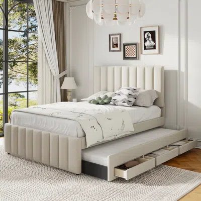 Streamdale Furniture Streamdale Upholstered Platform Bed With Trundle And Drawers