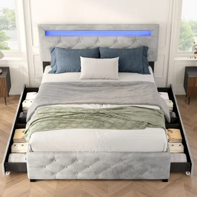 Streamdale Furniture Streamdale Upholstered Platform Storage Bed Frame W/ Led & Drawers