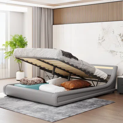 Streamdale Furniture Streamdale Upholstered Pu Leather Platform Bed With A Hydraulic Storage System