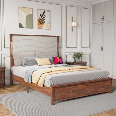 Streamdale Furniture Streamdale Upholstered Queen Bed Frame With Charging Station And Led