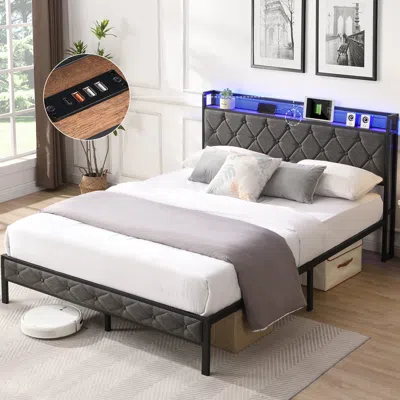Streamdale Furniture Streamdale Upholstered Queen Bed Frame With Storage And Led Lights