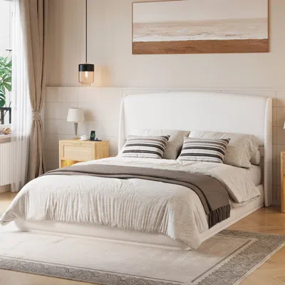 Streamdale Furniture Streamdale Upholstered Queen Wingback Platform Bed Frame, Beige Linen
