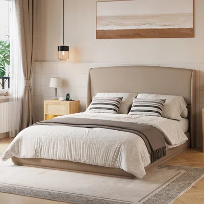 Streamdale Furniture Streamdale Upholstered Queen Wingback Platform Bed Frame, Linen, Brown