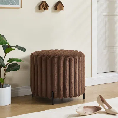 Streamdale Furniture Streamdale Upholstered Round Ottoman With Metal Legs - Brown
