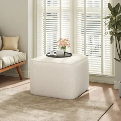 Streamdale Furniture Streamdale Upholstered Square Ottoman, White, Boucle