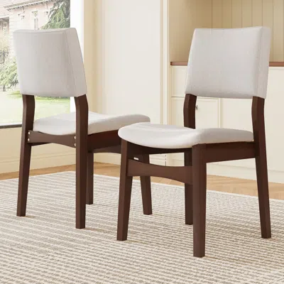 Streamdale Furniture Streamdale Upholstered Stackable Dining Chairs Set Of 2 - Linen Fabric, Solid Wood Frame