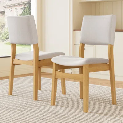 Streamdale Furniture Streamdale Upholstered Stackable Dining Chairs Set Of 2 - Linen Fabric, Solid Wood Frame, Natural
