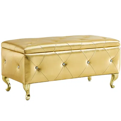 Streamdale Furniture Streamdale Upholstered Storage Ottoman Bench - Faux Leather, Gold