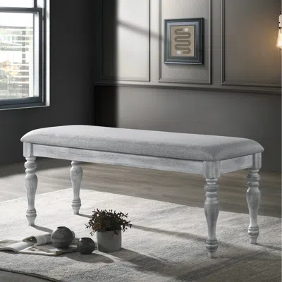 Streamdale Furniture Streamdale Upholstered Turned Leg Dining Bench, Rustic White