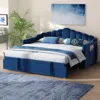 Streamdale Furniture Streamdale Upholstered Twin Daybed With Pop-up Trundle, Usb Charging & Side Pockets, Blue