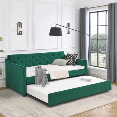 Streamdale Furniture Streamdale Upholstered Twin Daybed With Trundle In Green