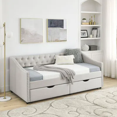Streamdale Furniture Streamdale Upholstered Twin Size Daybed With Drawers, Beige
