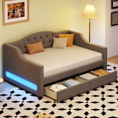Streamdale Furniture Streamdale Upholstered Twin Xl Size Daybed With Led Belt And 2 Drawers