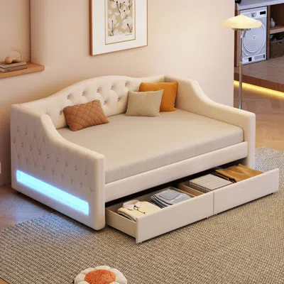 Streamdale Furniture Streamdale Upholstered Twin Xl Size Daybed With Led Belt And 2 Drawers