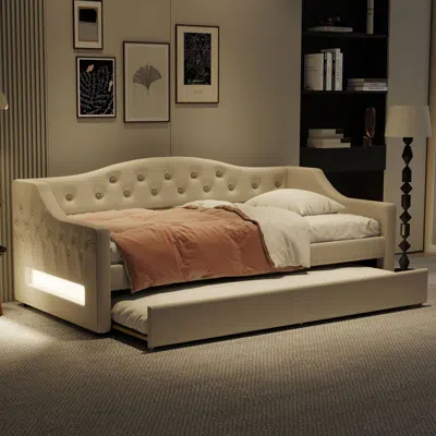 Streamdale Furniture Streamdale Upholstered Twin Xl Size Daybed With Led Belt And Trundle