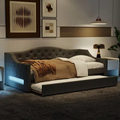 Streamdale Furniture Streamdale Upholstered Twin Xl Size Daybed With Led Belt And Trundle