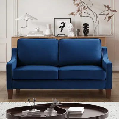 Streamdale Furniture Streamdale Upholstered Velvet Loveseat Sofa With Wooden Legs, Navy