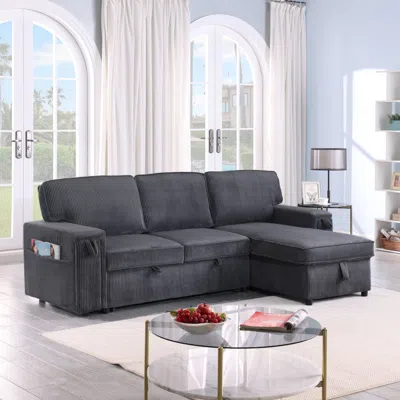 Streamdale Furniture Streamdale Upholstery Sleeper Grey Sectional Sofa With Storage Space In Black