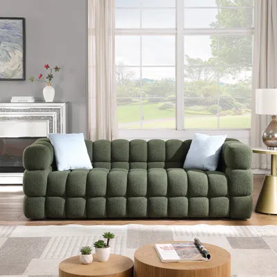 Streamdale Furniture Streamdale Usa Human Body 3 Seater Olive Green Boucle Sofa