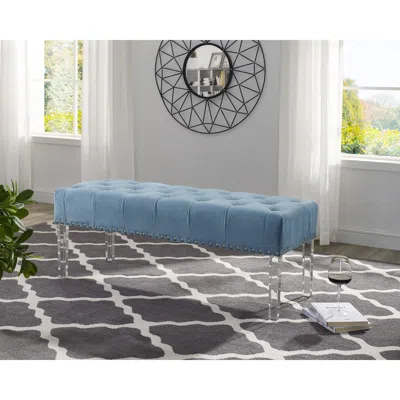 Streamdale Furniture Streamdale Valley Button Tufted Velvet Upholstered Bench With Acrylic Leg, Blue