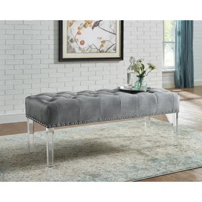 Streamdale Furniture Streamdale Valley Button Tufted Velvet Upholstered Bench With Acrylic Leg, Gray