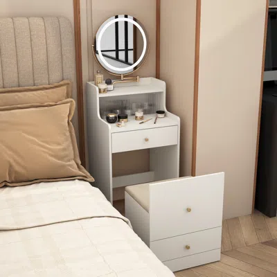 Streamdale Furniture Streamdale Vanity Desk Set: Mirror, Light, Charging, Stool