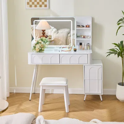 Streamdale Furniture Streamdale Vanity Desk Set With Led Lights & Stool