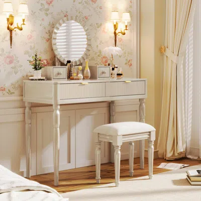 Streamdale Furniture Streamdale Vanity Desk Set With Mirror & Stool