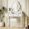 Streamdale Furniture Streamdale Vanity Desk With Adjustable Mirror, Cushioned Stool & 5 Drawers - White