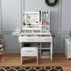 Streamdale Furniture Streamdale Vanity Desk With Led Mirror Power Outlet 3 Drawers 7 Shelves & Stool (white)