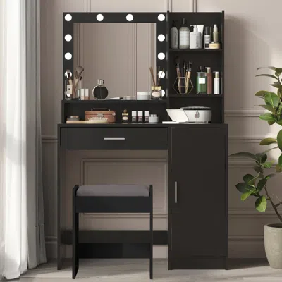 Streamdale Furniture Streamdale Vanity Desk With Lighted Mirror, Drawer & 3-tier Storage, Adjustable Brightness (black)