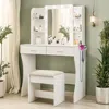 Streamdale Furniture Streamdale Vanity Desk With Lighted Mirror, Power Outlet, Shelves & Stool - White