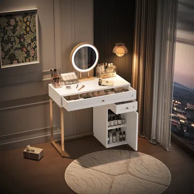 Streamdale Furniture Streamdale Vanity Desk With Mirror, 2 Drawers, And 3 Lighting Modes