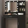 Streamdale Furniture Streamdale Vanity Desk With Mirror & Light, Drawer Storage, 3 Lighting Modes, Black In Black