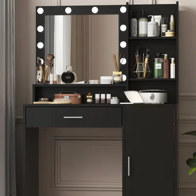Streamdale Furniture Streamdale Vanity Desk With Mirror & Light, Drawer Storage, 3 Lighting Modes, Black
