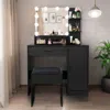 Streamdale Furniture Streamdale Vanity Desk With Mirror & Lights, Drawer & Cabinet, Black