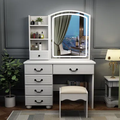 Streamdale Furniture Streamdale Vanity Desk With Mirror, Lights, And 6 Drawers