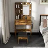 Streamdale Furniture Streamdale Vanity Table With Led Lights, Outlet, Stool - Compact Dressing Desk (vintage) In Brown